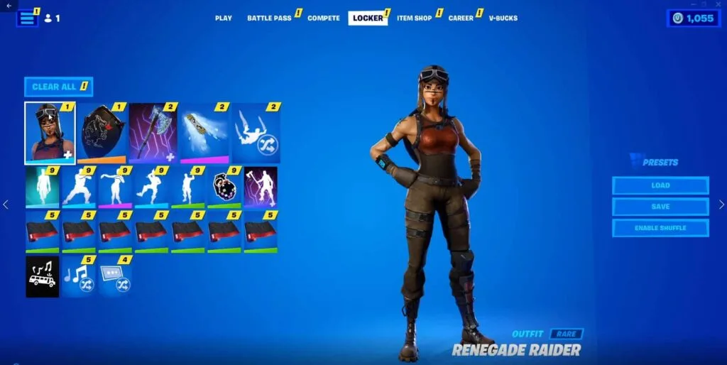 RENEGADE RAIDER, OG SKULL, BLACK KNIGHT, WILDCAT, IKONIK, GLOW, PSYCHO, ROYALE BOMBER, MAKO
