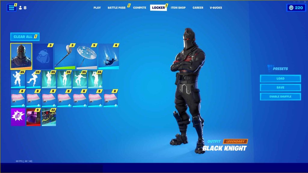 BLACK KNIGHT, GLOW, WONDER, IRIS 200+ SKINS