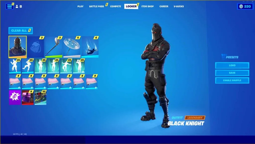 BLACK KNIGHT, GLOW, WONDER, IRIS 200+ SKINS