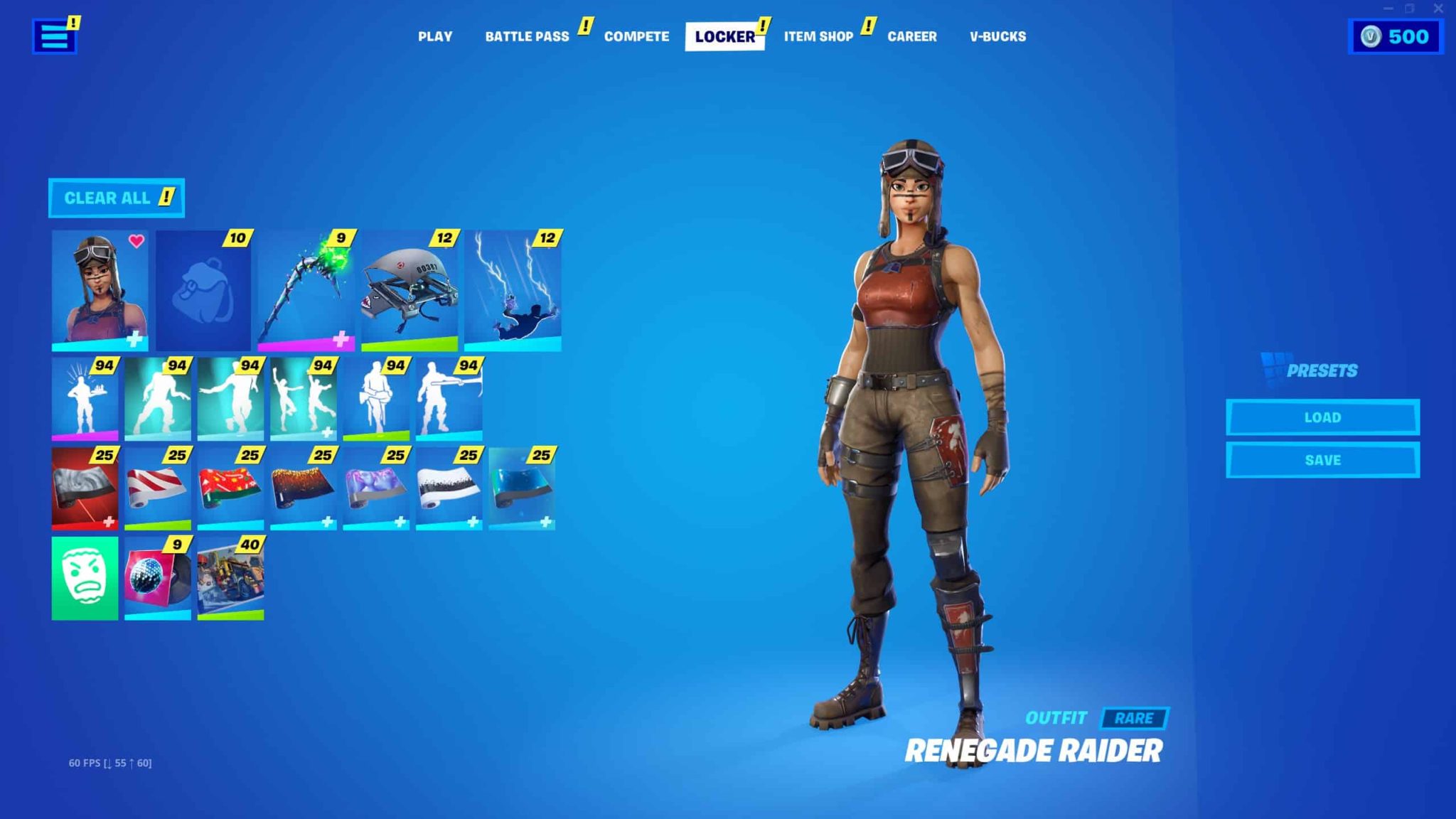 RENEGADE RAIDER, GALAXY, ROYALE BOMBER, MINTY, MAKO, 130+ SKINS