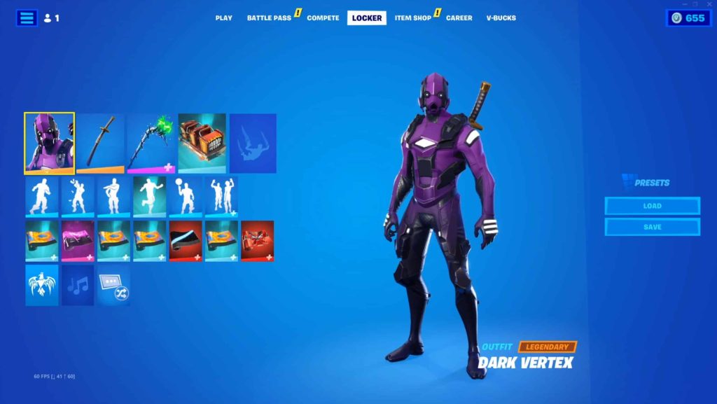 DARK VERTEX, EON, ROGUE SPIDER KNIGHT, IRIS, GALAXY, HONOR, REFLEX, MINTY, 560+ SKINS