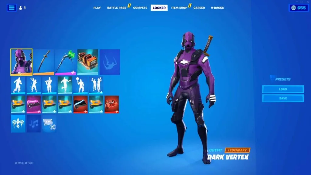 DARK VERTEX, EON, ROGUE SPIDER KNIGHT, IRIS, GALAXY, HONOR, REFLEX, MINTY, 560+ SKINS