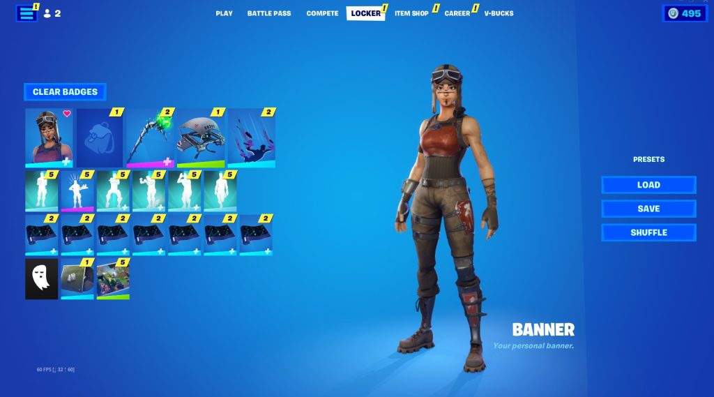 RENEGADE RAIDER, BLACK KNIGHT, GLOW, IKONIK, HONOR, ROYALE BOMBER, STEALTH REFLEX, MINTY, MAKO, 449+ SKINS