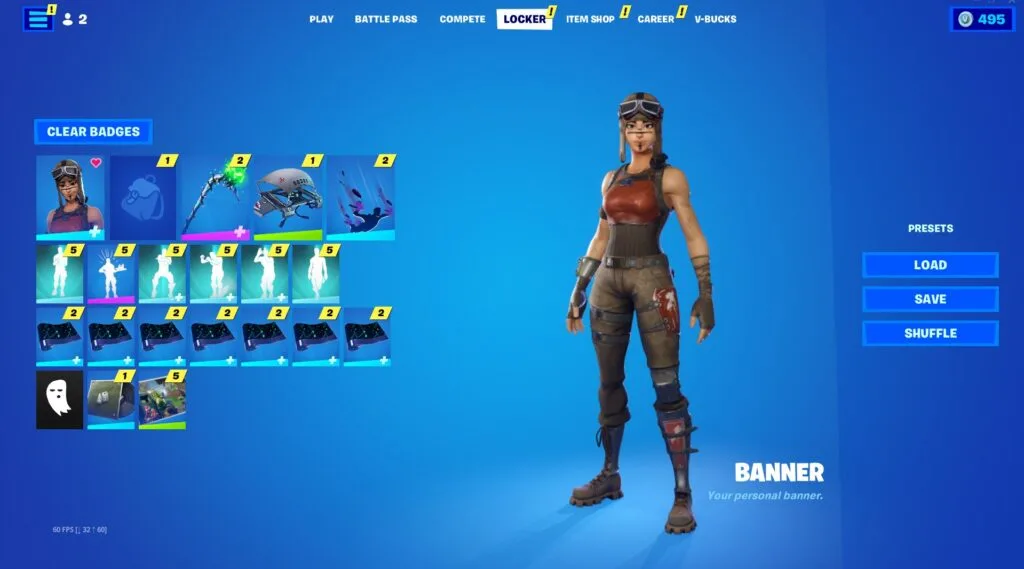 RENEGADE RAIDER, BLACK KNIGHT, GLOW, IKONIK, HONOR, ROYALE BOMBER, STEALTH REFLEX, MINTY, MAKO, 449+ SKINS