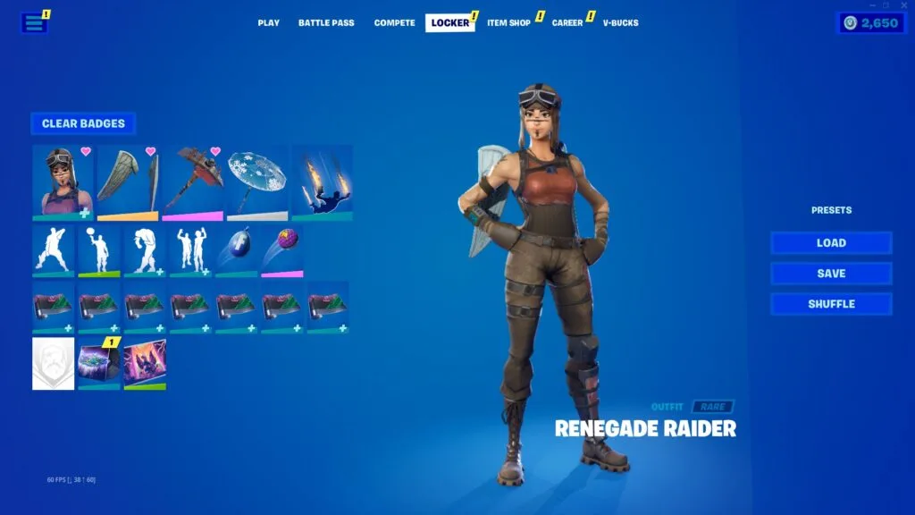 RENEGADE RAIDER, OG GHOUL, OG SKULL, BLACK KNIGHT, IRIS, RAIDERS REVENGE, MAKO, 178+SKINS