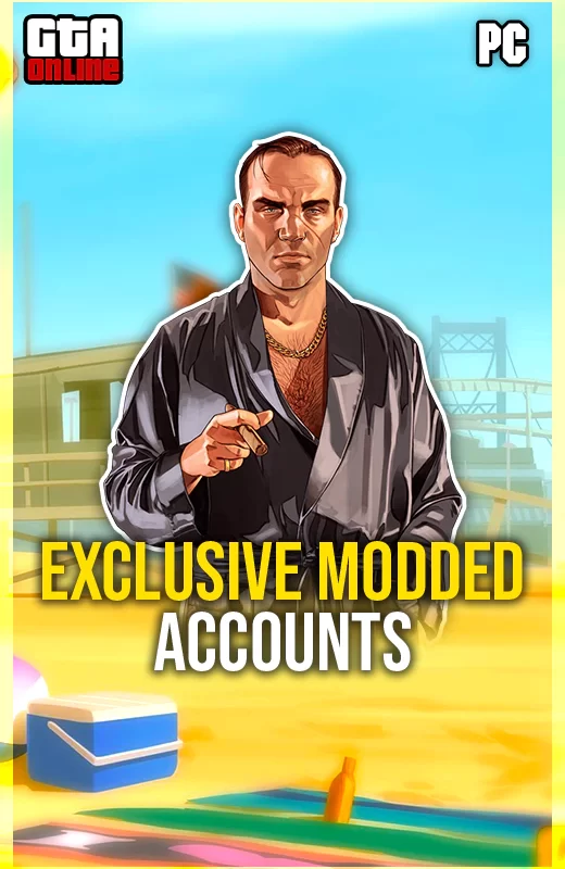 GTA Online PC exclusive modded account premium package featuring high rank, big cash balance and rare unlocks for Grand Theft Auto V.