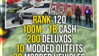 Buy GTA 5 Rank 120, 30 Million Cash, 40 Deluxos, Fast Run, 10 Modded Outfits, 30 Modded Cars (PlayStation/Xbox)