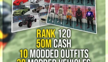 Buy GTA 5 Rank 120, 50 Million Cash, 10 Modded Outfits, 30 Modded Cars (PlayStation/Xbox)