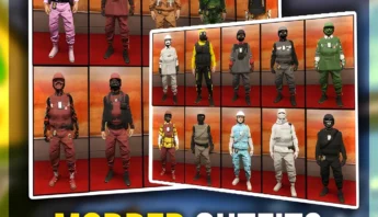 GTA Online PC modded outfits pack gallery of tactical clothing presets and themed suits for Grand Theft Auto V characters on Windows.