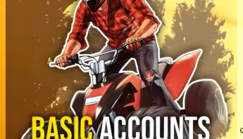 GTA Online basic modded account card showing biker—starter PS4/PS5 and Xbox account with rank boosts, cash, and core unlocks ready to play.