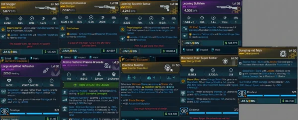 Borderlands 4 Green Tree Harlowe Build full gear set including Hot Slugger, Panicking Hellwalker, Looming Seventh Sense, Looming Dullahan, Large Amplified Refresher, Atomic Tectonic Plasma Grenade, Practical Skeptic Class Mod, Resonant Stoic Super Soldier shield, and Dumping Hat Trick enhancement.