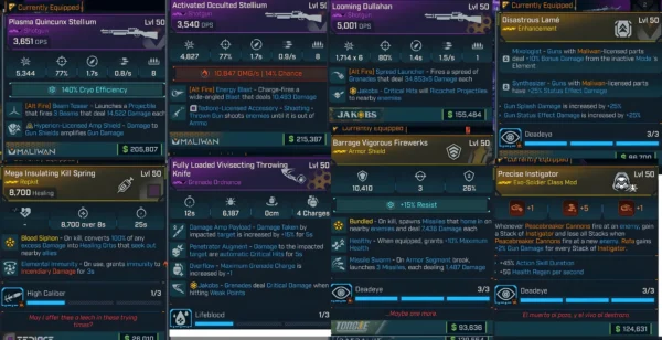 Character screen of Rafa build in Borderlands 4 showing skill tree allocations, equipped weapons, shields, class mods, and enhancement layout.