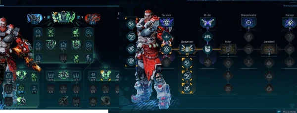 Borderlands 4 Amon character with skill tree points invested into green and blue trees. Gadgeteer specialization unlocked, optimized for heavy weapon cooldown and launcher spam build.