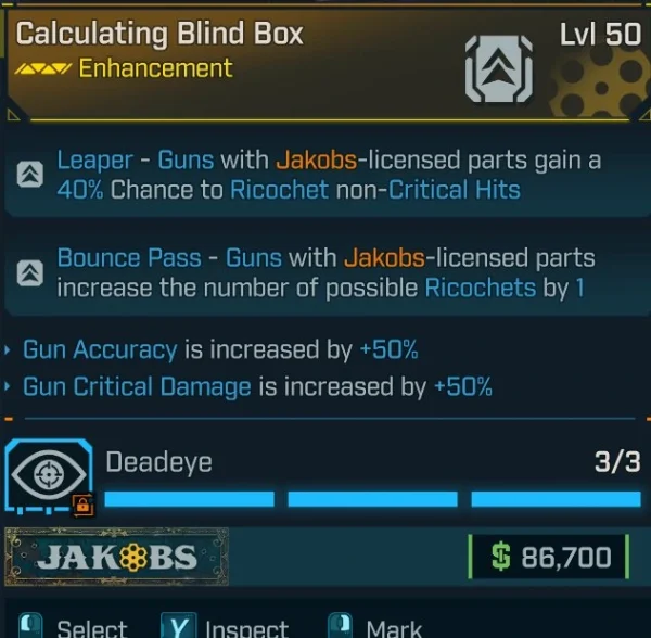 Borderlands 4 Calculating Blind Box Enhancement Level 50 with +50% gun accuracy and +50% critical damage