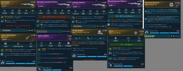 Borderlands 4 inventory screen showing BIS items for the Billion Melee Damage Rafa build. Key items include Hot Slugger, Activated Occulted Stellium, Looming Dullahan, Plasma Quincunx Stellium, Vindictive Devourer, Onion Legendary Armor Shield, All-Out Buster Class Mod, Large Triple Bypass Repkit, and Spinning Blade grenade mod—all rolled for maximum melee synergy.