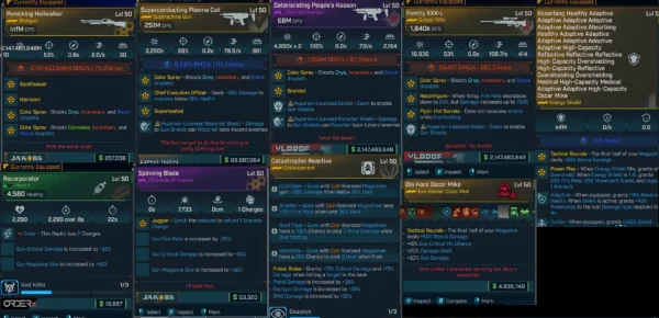 Close-up screenshot of Catastrophic Reactive legendary enhancement and Die Hard Oscar Mike Exo-Soldier class mod in Borderlands 4, highlighting detailed stats, modifiers, and skill bonuses for the Modded Rafa Build