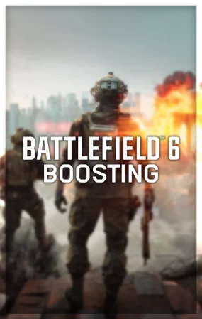 Battlefield 6 boosting service — armored soldier with explosion backdrop — fast, safe BF6 rank & leveling boosts by DamnModz