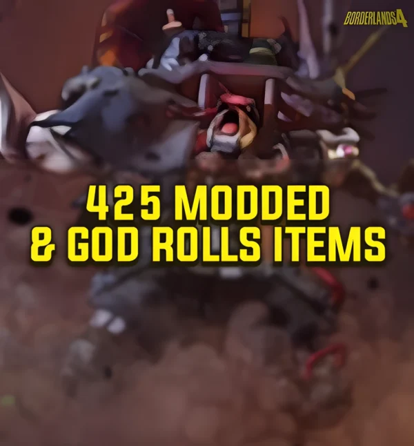 Borderlands 4 425 modded and god rolls items bundle scattered on ground showing legendary weapons shields and gear