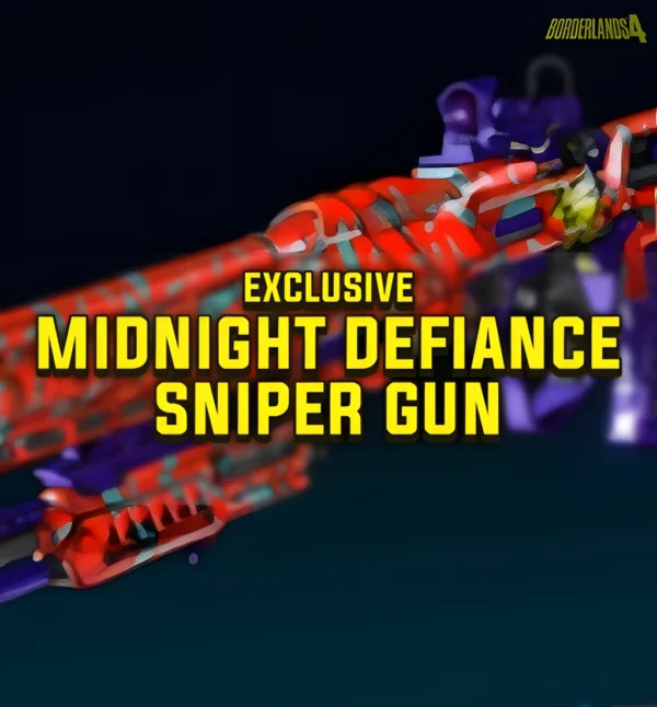 Borderlands 4 exclusive Midnight Defiance sniper rifle featuring red digital camouflage skin and unobtainable Twitch drop weapon design