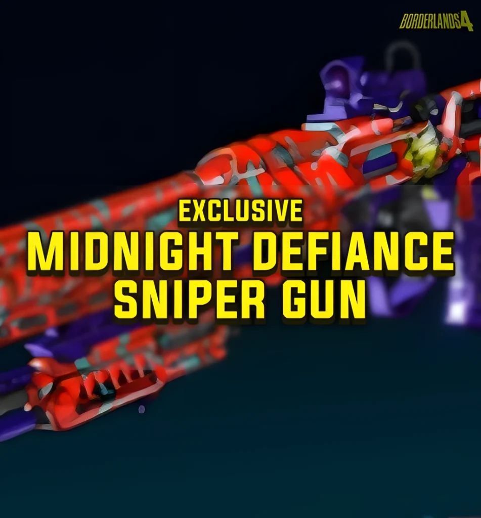 Borderlands 4 exclusive Midnight Defiance sniper rifle featuring red digital camouflage skin and unobtainable Twitch drop weapon design