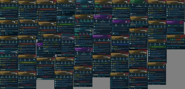 Borderlands 4 complete inventory grid displaying 425 modded legendary weapons including Hot Slugger, Balor, Dullahan, San Saba Songbird, and god roll shields with detailed stats and modifiers