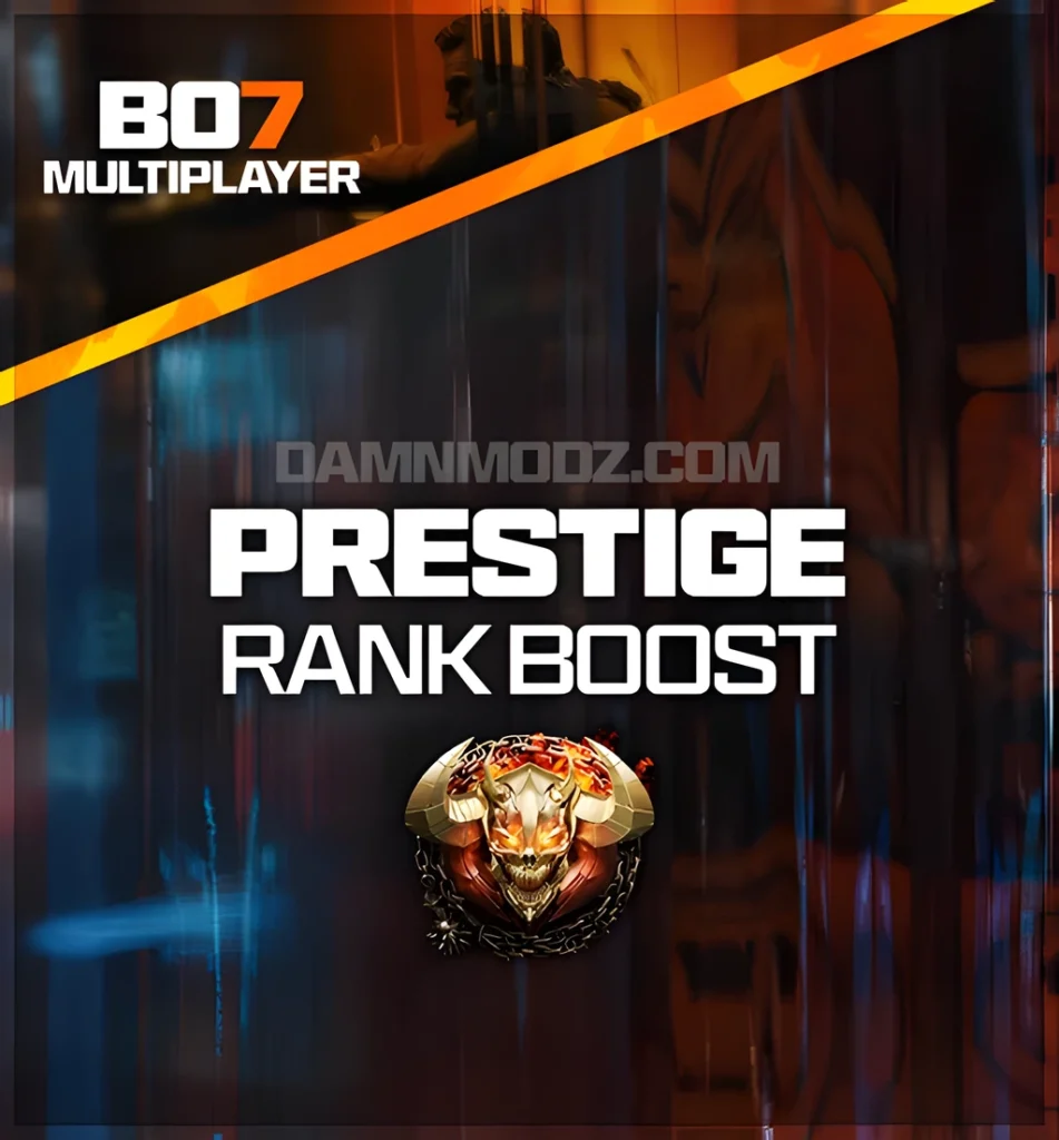 Call of Duty Black Ops 7 Prestige Rank Boost service image showing premium BO7 multiplayer upgrade, offering fast Prestige leveling and account progression to help players unlock higher ranks and competitive rewards.
