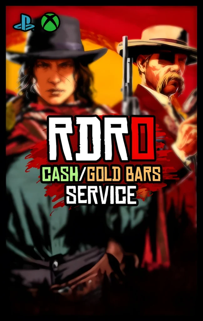 Red Dead Redemption 2 cash and gold bars console service banner by DamnModz, showcasing bold red stylized frontier imagery. Designed for PlayStation and Xbox users seeking secure and fast in-game financial progression in RDR2 Online, enabling smoother content unlocks, improved gear access, and upgraded online gameplay features.
