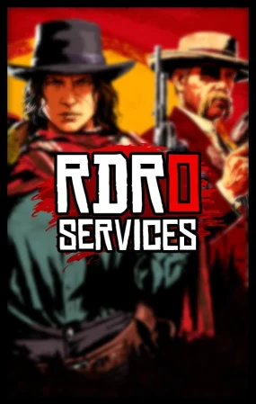 Red Dead Redemption 2 services advertisement by DamnModz with hand-drawn Western gunslinger art and bold red graphic effects. Highlights comprehensive gaming support and enhancement solutions for RDR2 Online, designed to help players progress faster, unlock content, and improve their overall gameplay experience.