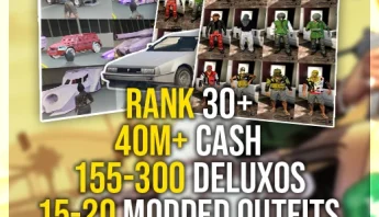 Buy GTA 5 Rank 30+, 40 Million Cash, 300 Deluxos, Fast Run, 15 Modded Outfits, 8 Modded Cars (PlayStation/Xbox)