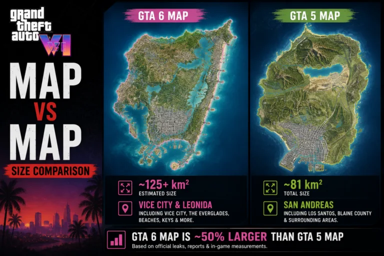 GTA 6 Map vs GTA 5 Map – Size Comparison