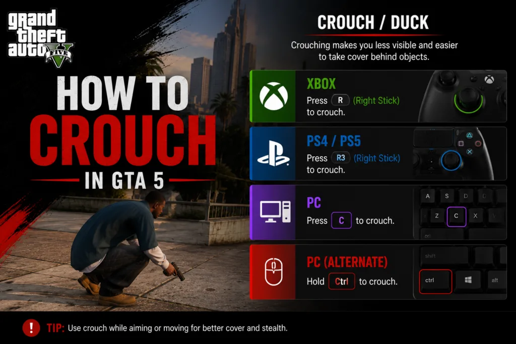 How to Crouch in GTA 5 – Xbox, PC, PS4, PS5
