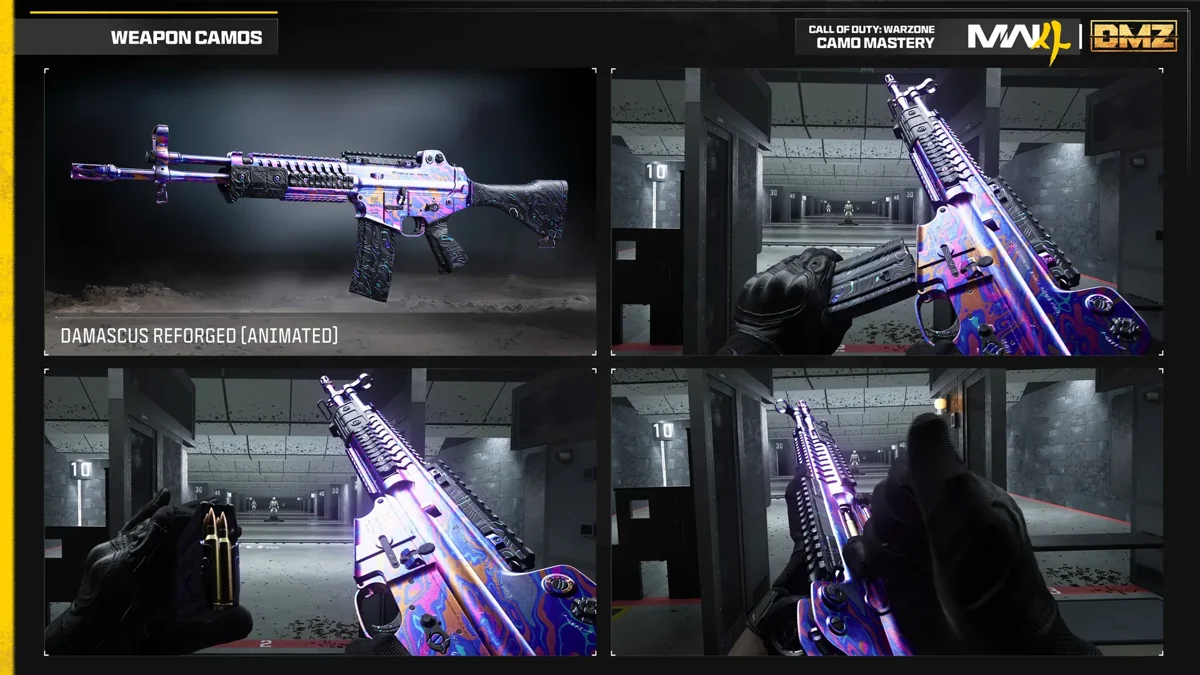 MW4 Damascus Reforged weapon camo shown in the official Call of Duty showcase