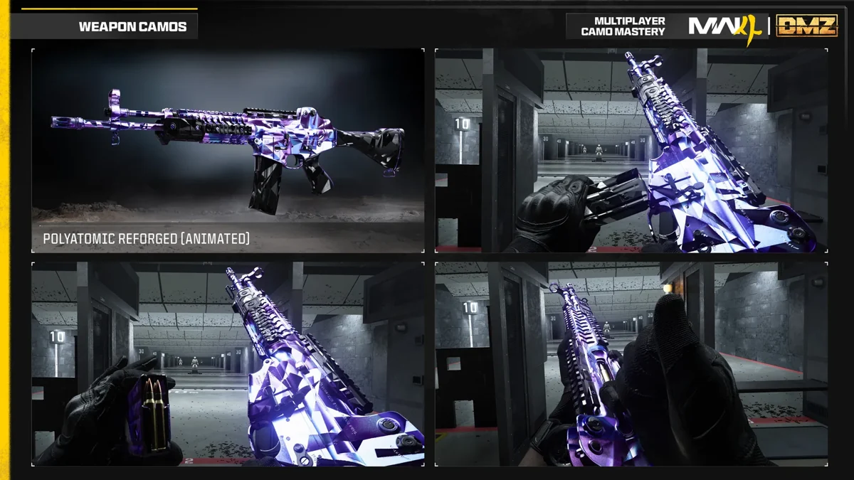 MW4 Polyatomic Reforged weapon camo shown in the official Call of Duty showcase